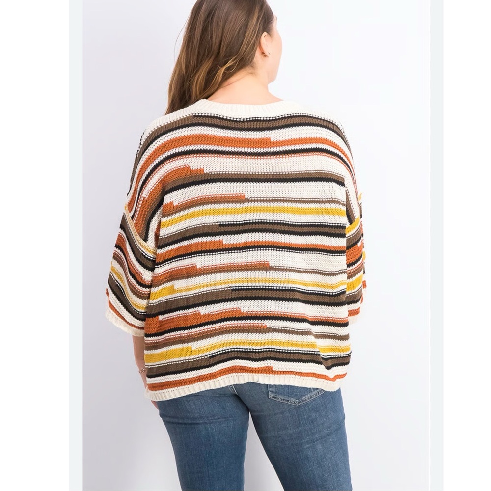 JOHN PAUL RICHARD Striped Slouchy Knit Crop Sleeve Sweater - Picture 2 of 8